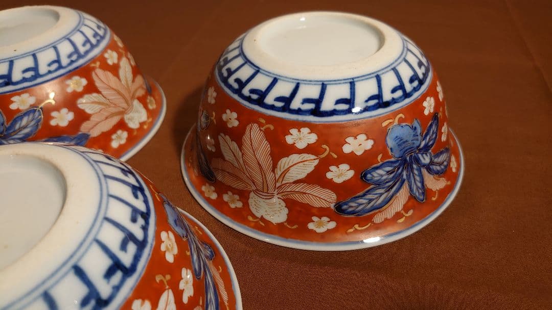 大聖寺伊万里　古伊万里　伊万里　色絵　染付　丸鉢　菓子鉢蔵出し　江戸期　３客