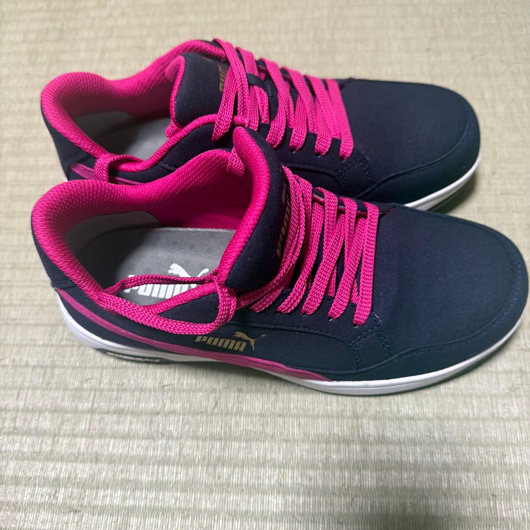 Puma ネイビー ピンク 安全靴 ハイカット