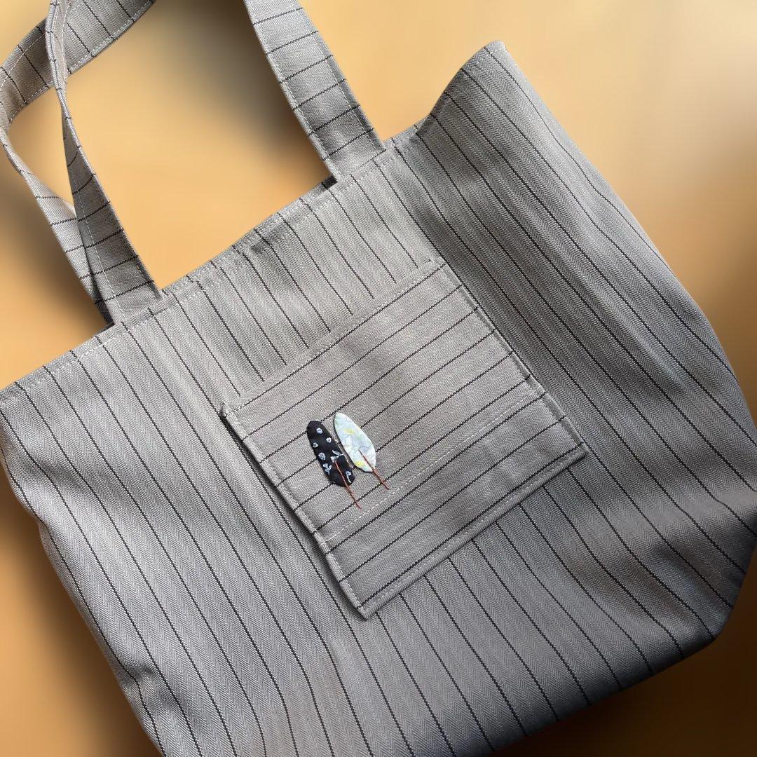 ハンドメイド パッチワークトートバッグ ストライプ