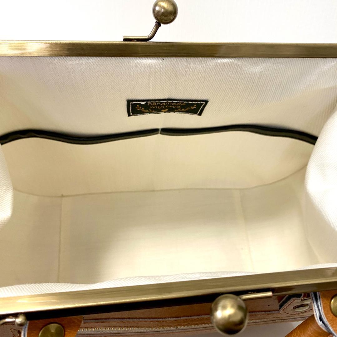 本革風 合皮 がま口 バッグ 3点セット ハンドメイド