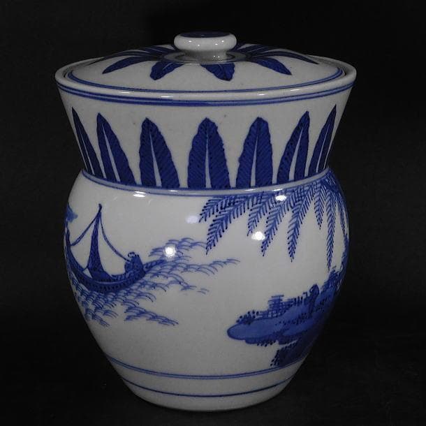 【茶道具　祥瑞砂金袋形　釣舟山水図　時代水指／中国古玩　古伊万里】