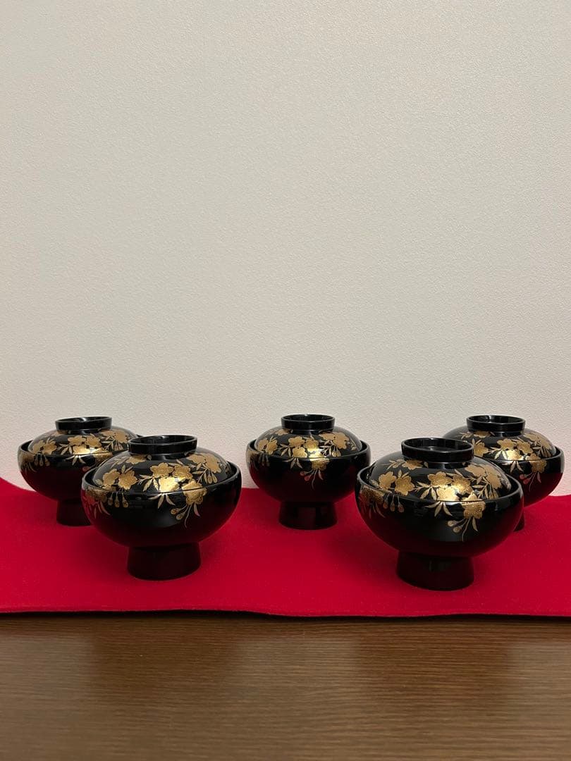 輪島塗　大椀　校重楼蒔絵五客