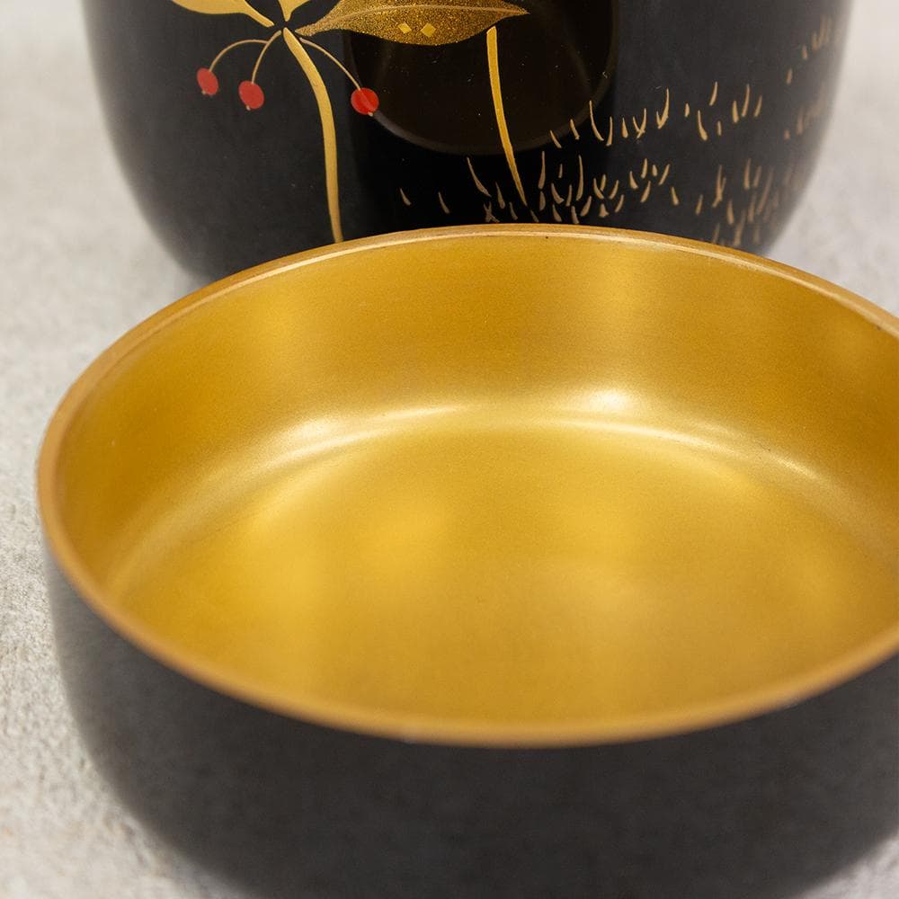 庄次 作 薮柑子蒔絵 内金塗 大棗 茶器 茶道具 共箱