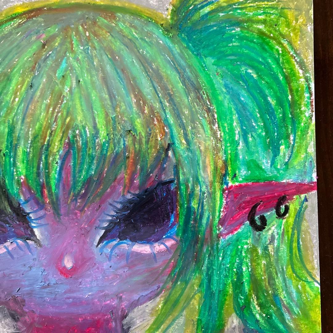 イラスト アート クレヨン 原画 闇かわいい 病みかわいい ギャル 一点物