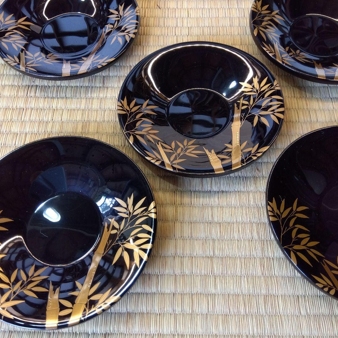 輪島塗　黒塗　蒔絵茶托５客　五里地作　漆器　布着堅地　煎茶器　共箱　美品