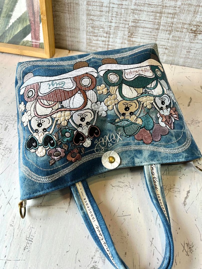 ロラライハリス♡ライトブルーWデニム♡刺繍のミニバッグ♡