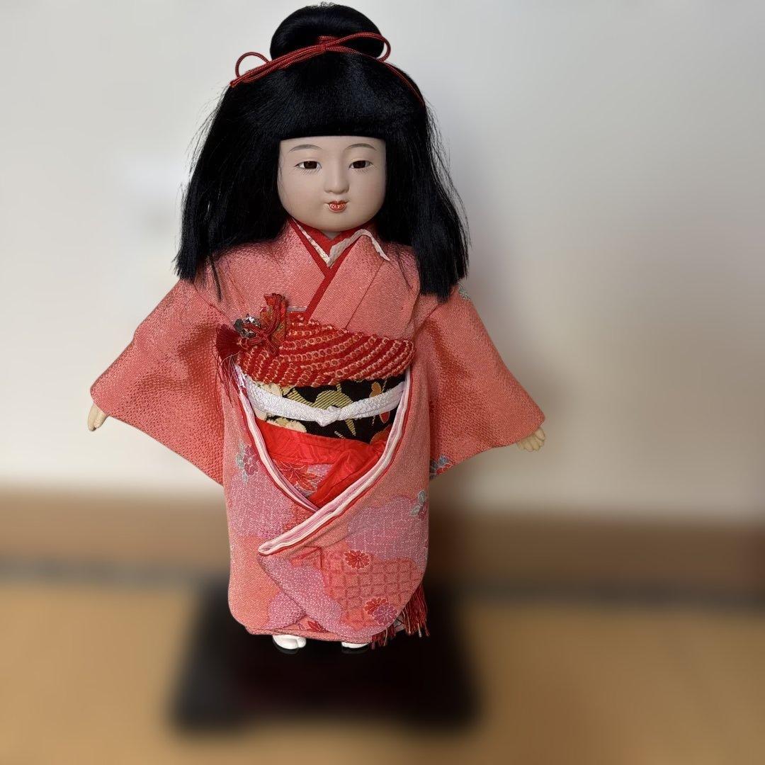 市松人形 ピンク着物 陶器製　玉童作