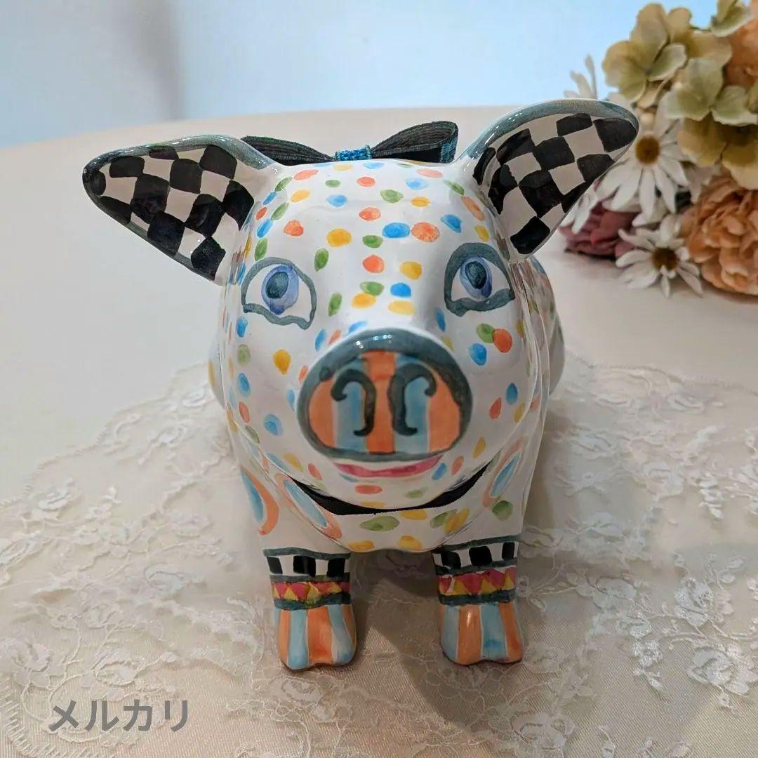 マッケンジーチャイルズ　ピッグ　ぶた　貯金箱　セラミック　ハンドペイント　陶器製