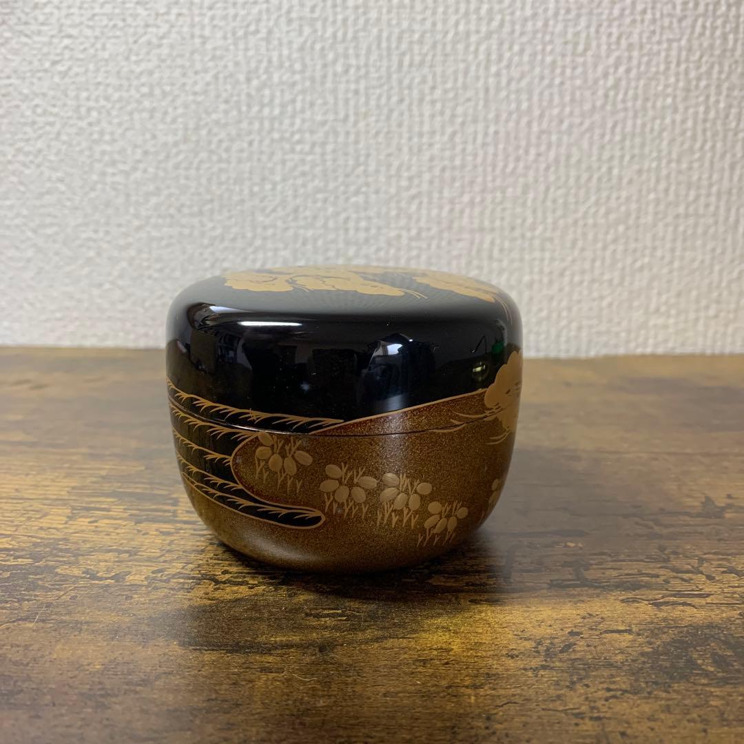 D-5 【極美品】茶道具 伝統工芸士 桂寛 作 老松蒔絵 平棗 共箱入 漆芸