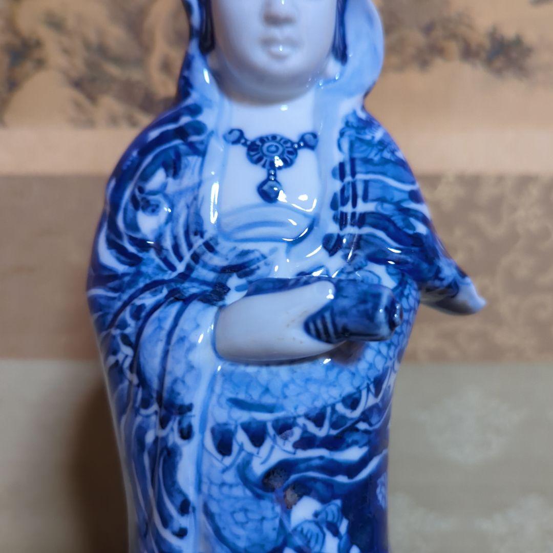 骨董品　陶芸　九谷焼　陶器置物　神像　仏像　染付観音菩薩像