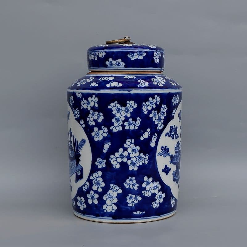 鯖氷梅博古紋帯蓋 茶壺 茶道具 陶磁器 工芸品 美術品 置物