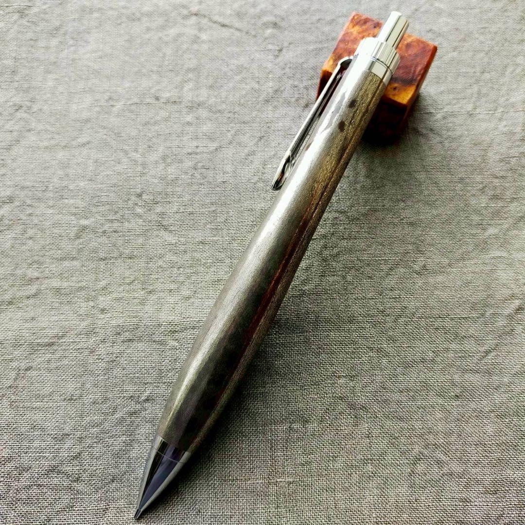 メタライズドウッド　楓　縮杢　ハンドメイド　シャープペン　0.5mm　シルバー