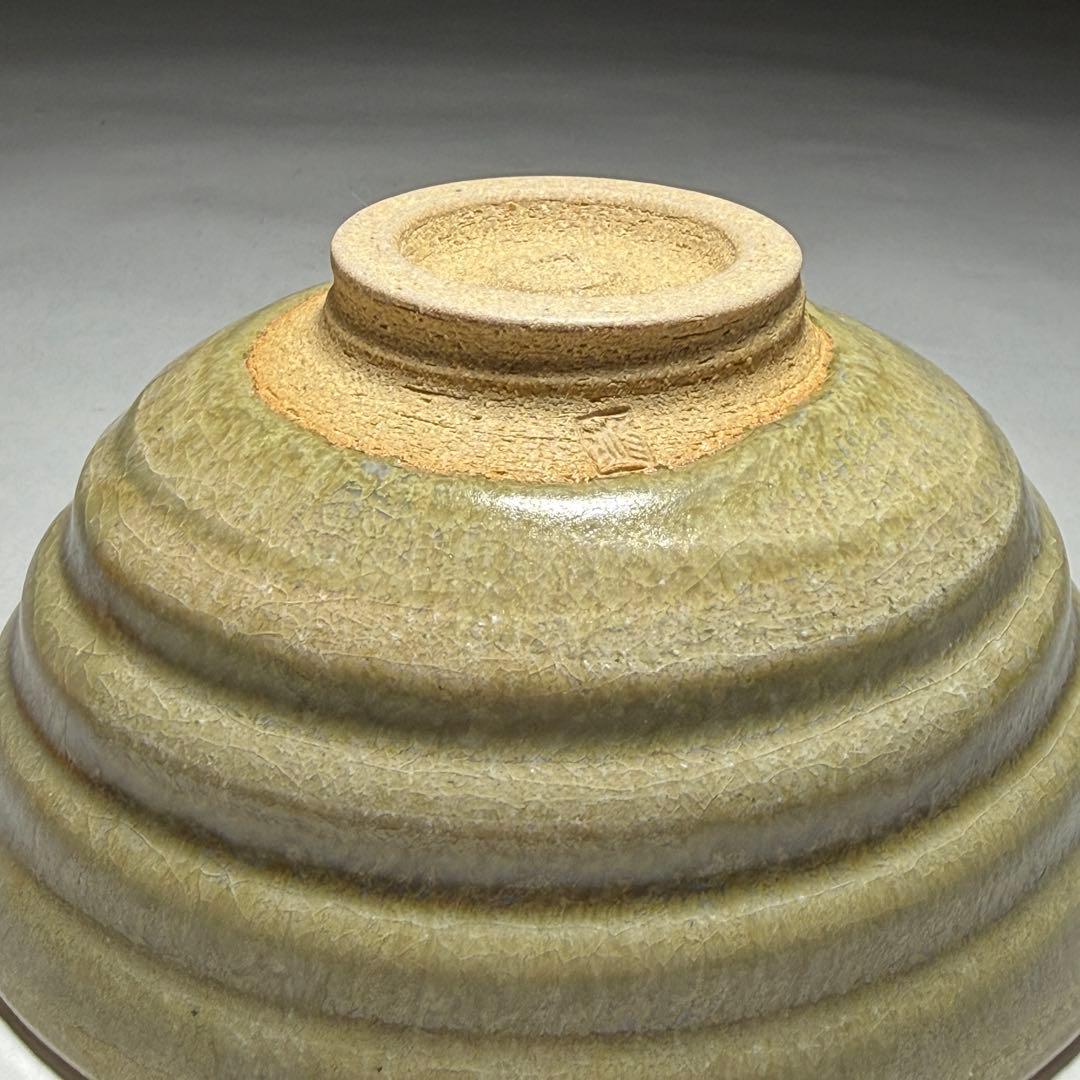 ◆ 【松本為佐視】作 灰釉瑞光茶碗 四方桟共箱・共布・陶歴付 京焼 師：楠部彌弌