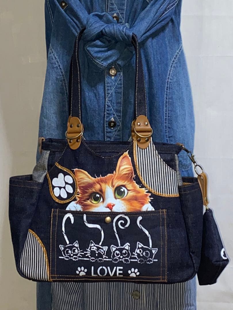 セール中☆岡山デニム☆トラ猫☆リュック対応☆4wayあおりバッグ