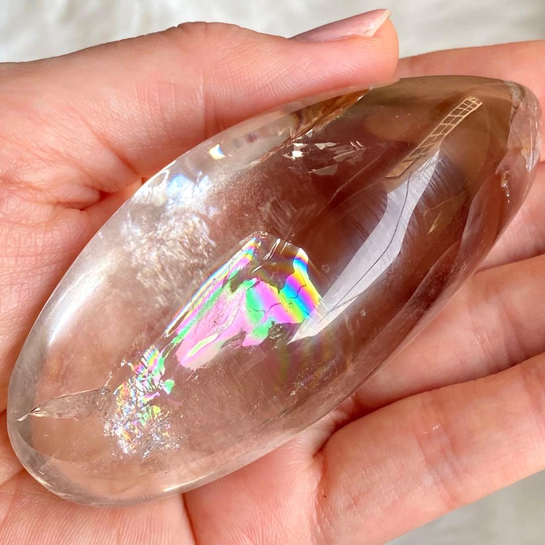【 天然石 透明感高い 川流れ水晶 美しい 虹 水晶 一部スモーキークォーツ