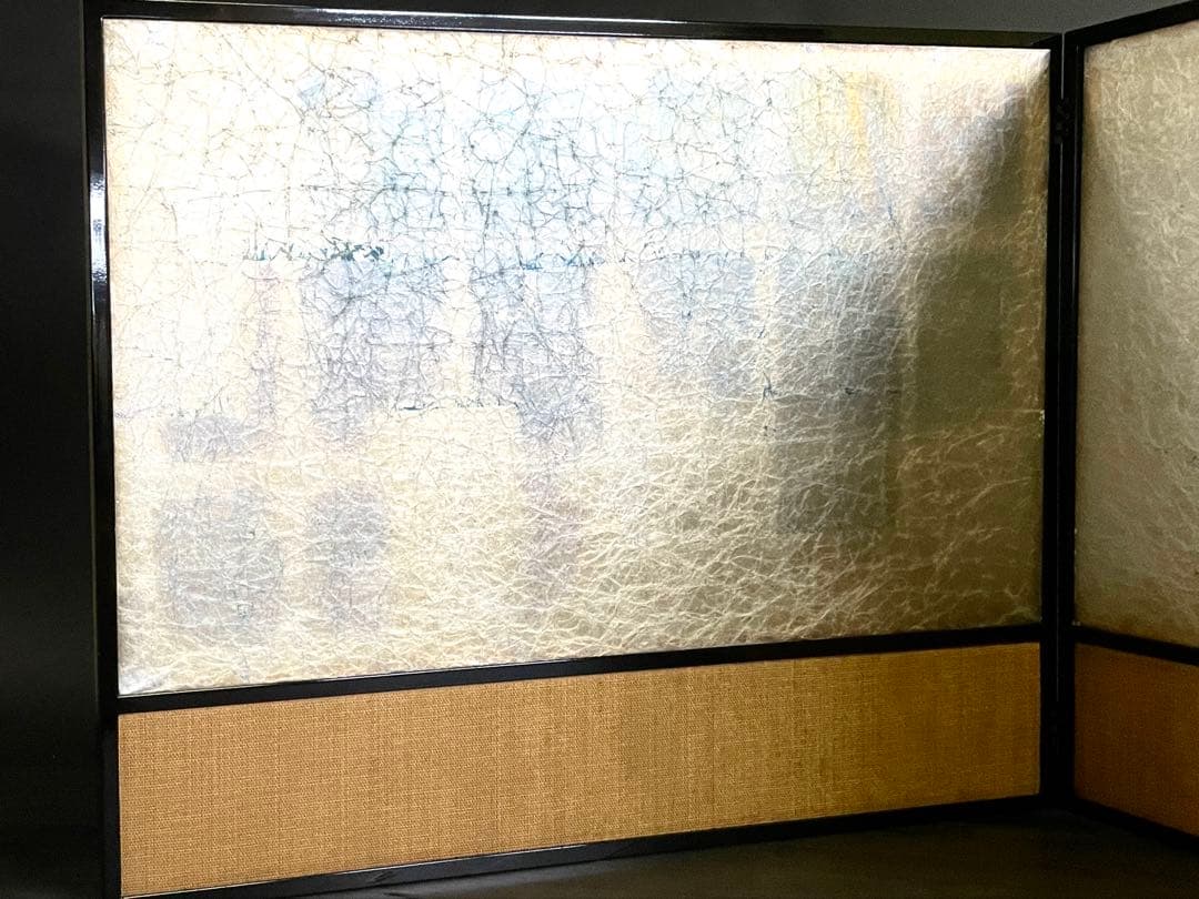 「母」 花兎金蘭裂 花押 網代 替え襖 銀揉み 彩雲 塗縁 風炉先屏風 （⑦）