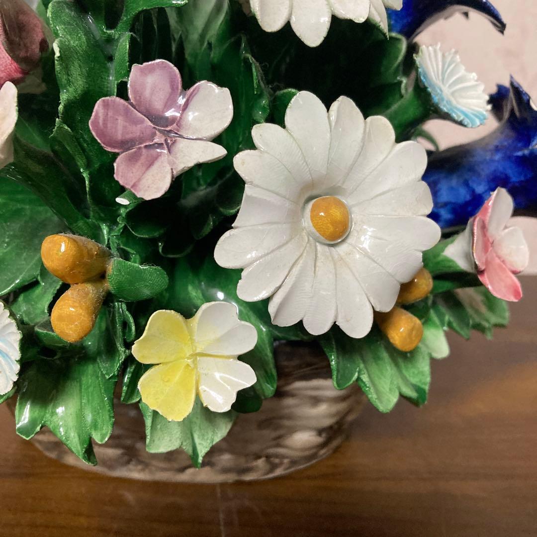 陶器製花　カラフルな花　置物