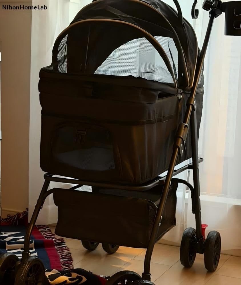 分離式3WAYペットカート20kg：多頭対応＆便利機能付きブラック