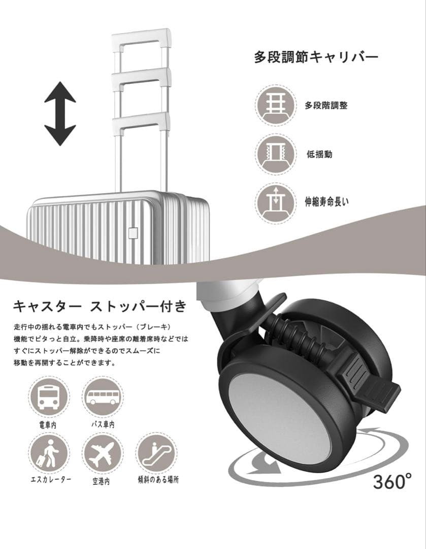 スーツケース キャリーケース 多機能 片開き 拡張機能付き キャリーバッグ