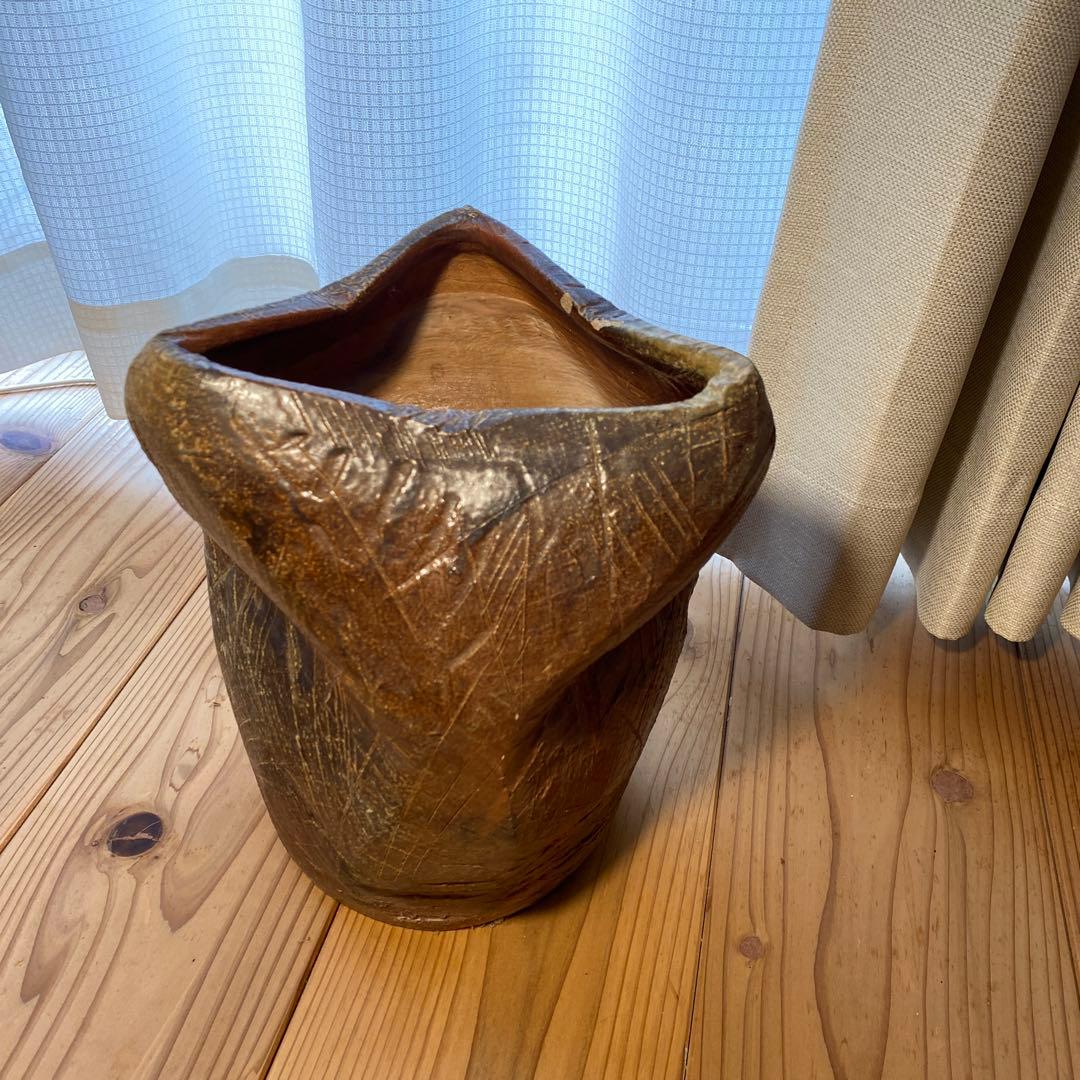 手作り陶器 花瓶 茶色