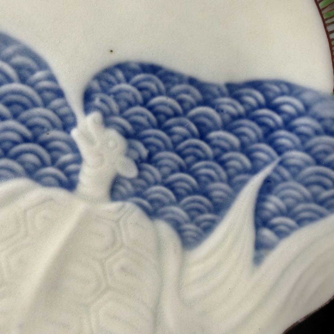 古伊万里　色絵陽刻玄武青海波文変形皿　五枚　江戸期　状態◎　料理屋　古器を楽しむ