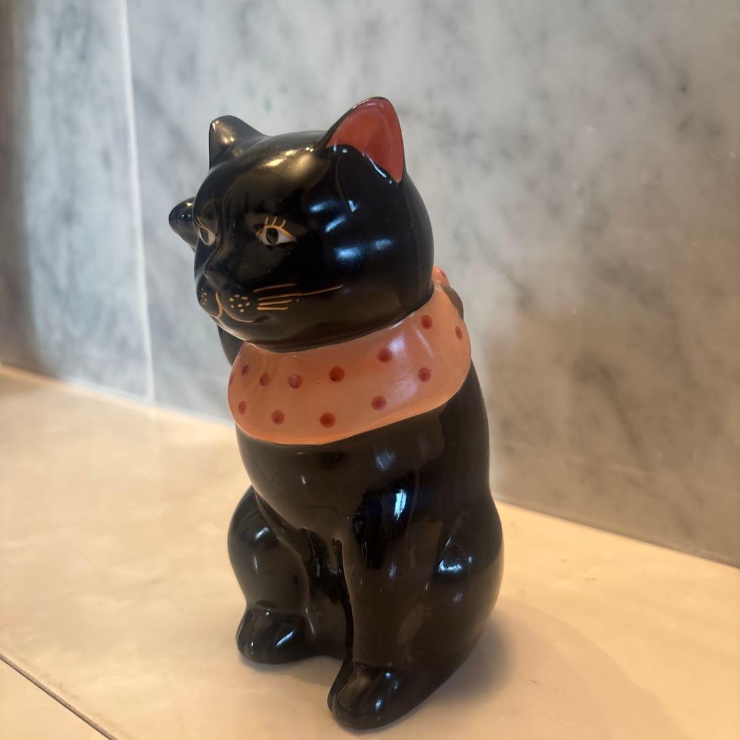 新品80年代ヴィンテージ妖艶な瞳と金彩のまつ毛、おヒゲが美しいモダンな招き猫民藝