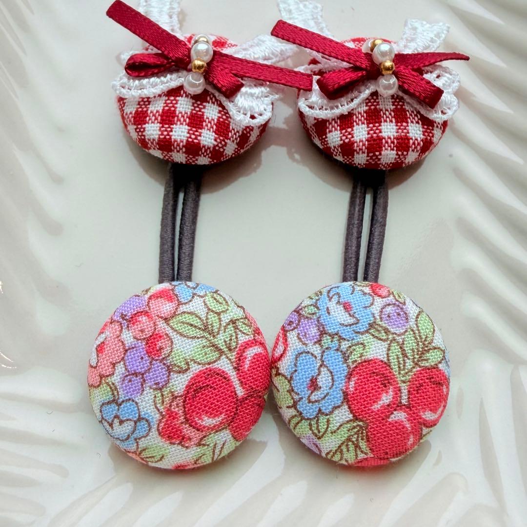 233✾︎ ハンドメイド　ヘアゴム2個セット　22㎜くるみボタン