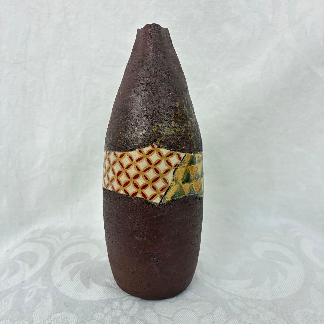 未使用品 【中村梅山】金彩 象嵌色絵 瓶 花瓶 花器 陶器 作家物