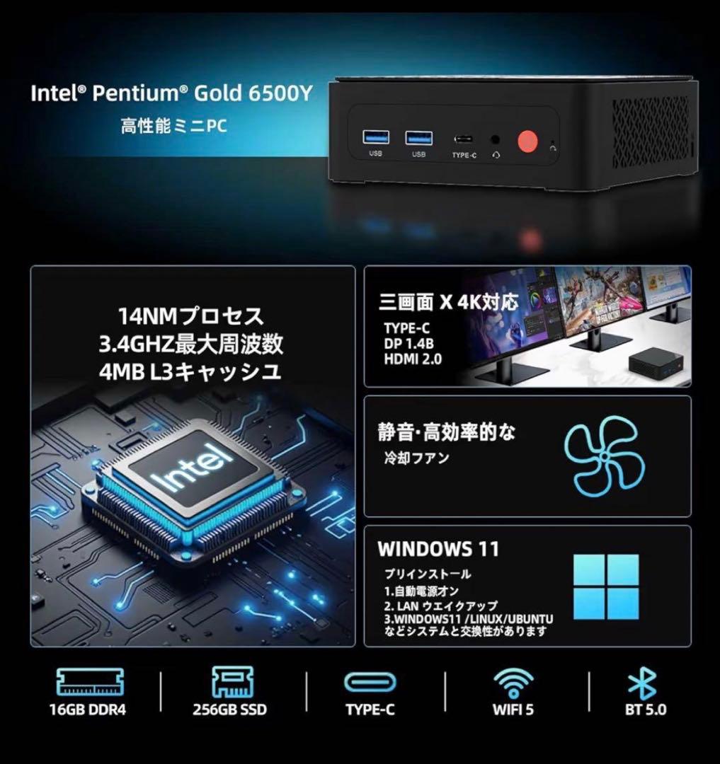 ミニPC 高性能　Win11搭載 小型PC 16GB+256GB 3画面4K出力