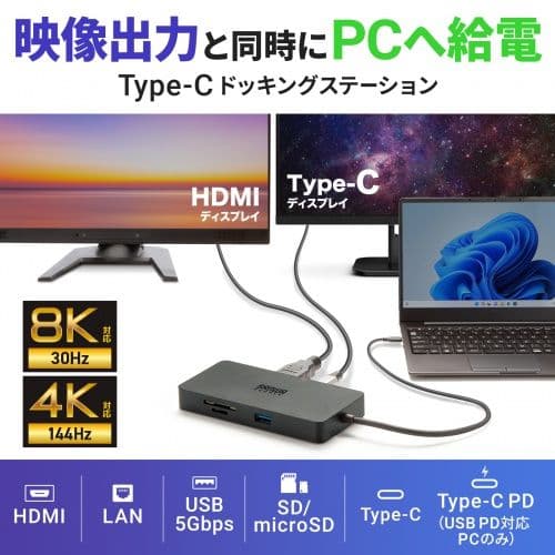 【美品】サンワサプライ USB Type-Cドッキングステーション