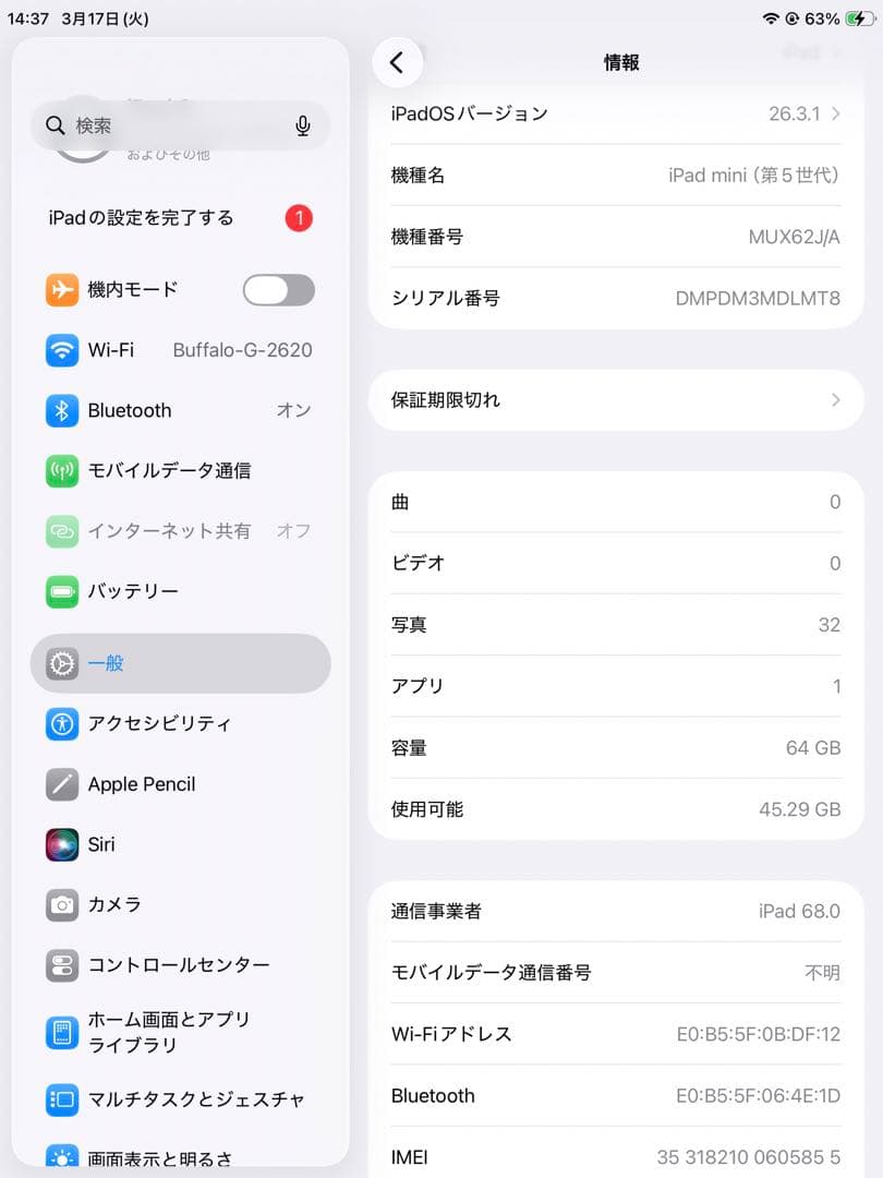 iPad mini5 64GB Wi-Fi + cellular SIMフリー