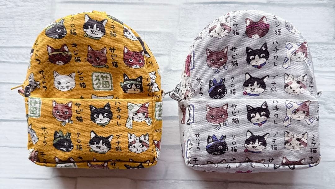 ハンドメイド　ミニリュック型ポーチ　猫図鑑　ネコ