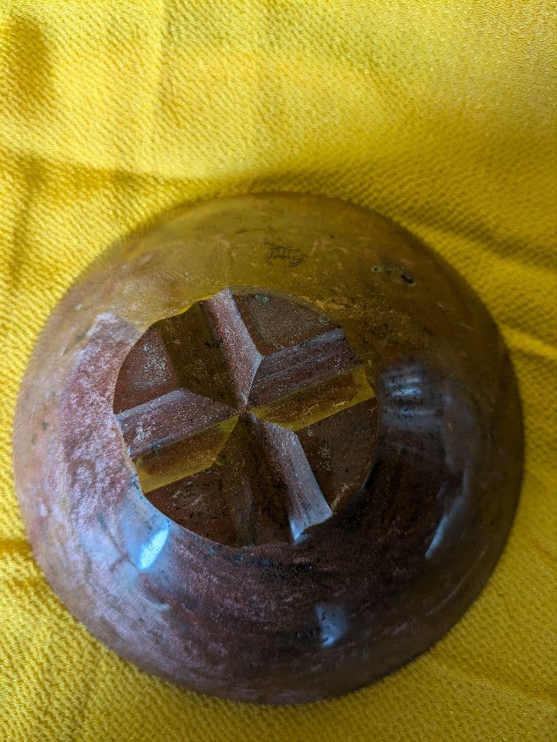 抹茶茶碗、石彫刻茶碗、赤石茶碗、倉田辰彦作、日本製