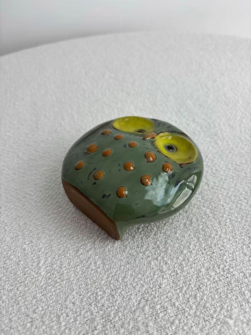 フクロウ型陶器花瓶 緑色