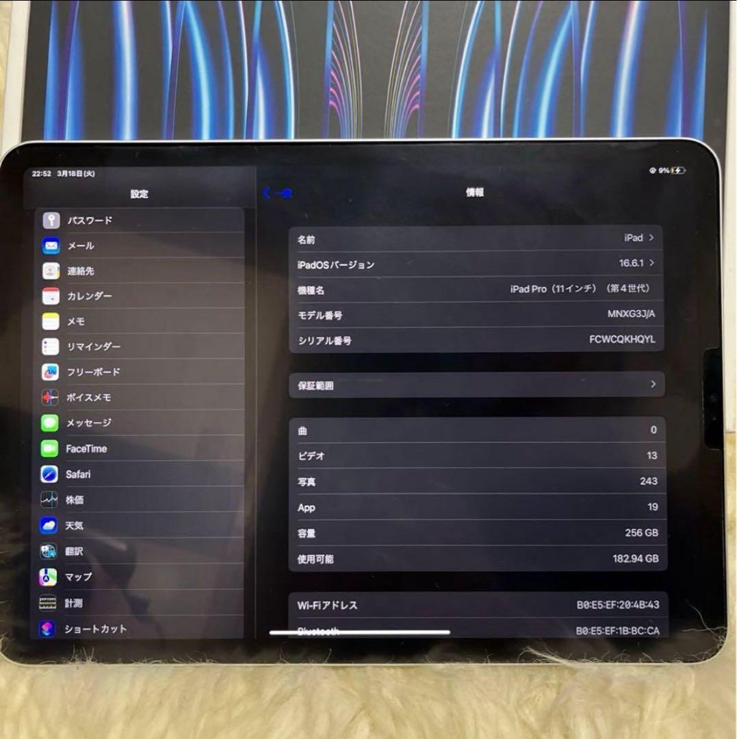 美品 Apple iPad Pro 第4世代11インチ 256GB Wi-Fi
