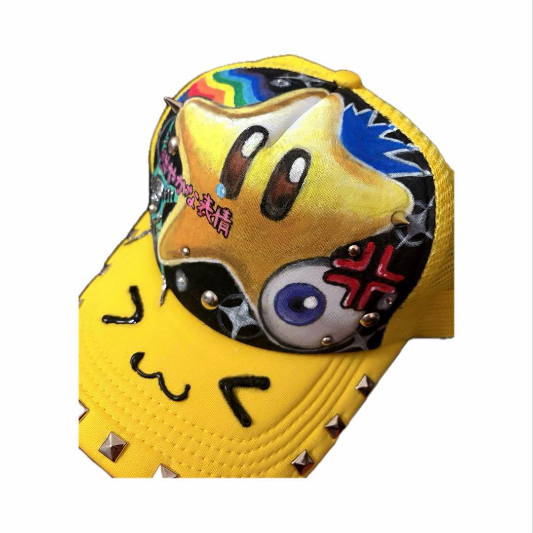 リメイク オリジナル 手描き メッシュキャップ 平成core スタッズ 洗濯可能