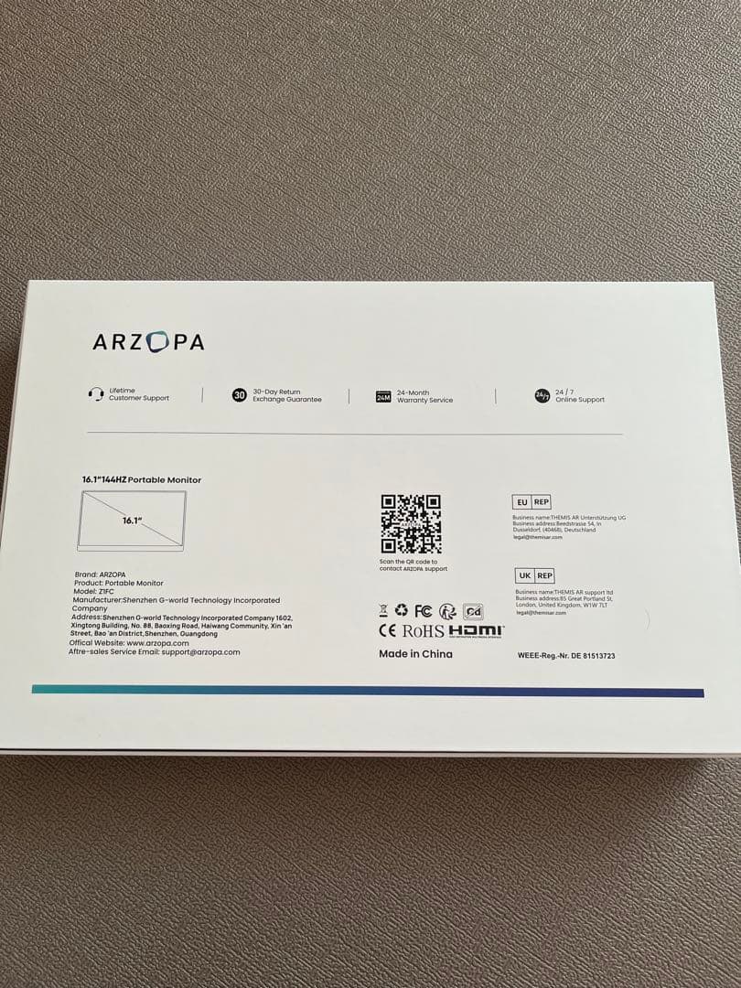 ARZOPA ポータブルモニター 16.1インチ　144HZ