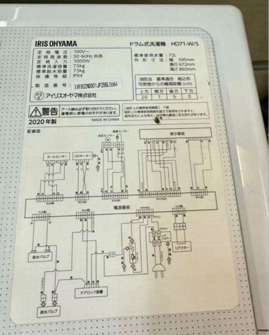 2020年式 7.5kg アイリスオーヤマ 洗濯機 HD71-W/S