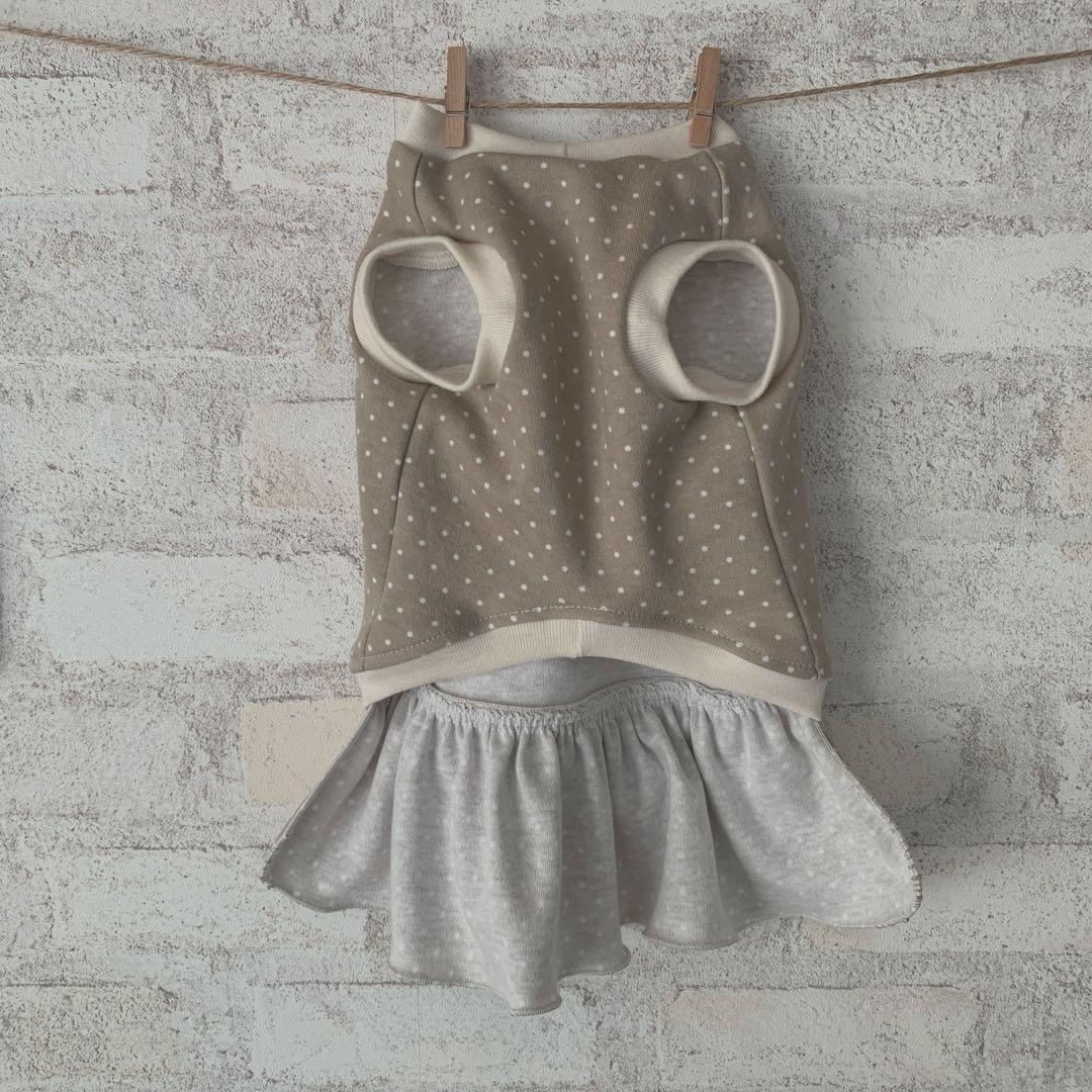 ハンドメイド　犬服　名前入りハート付き　ワンピース　カフェオレ　 S