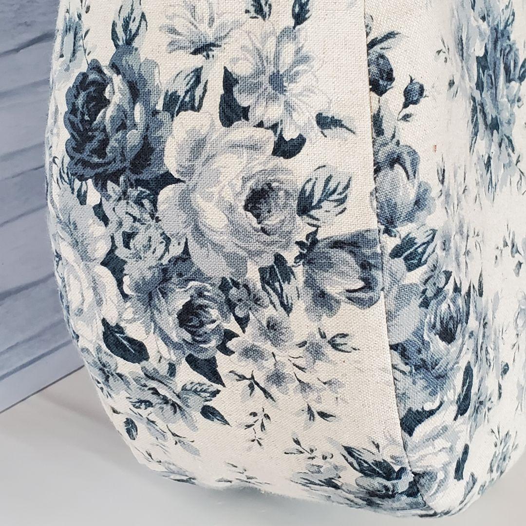 ハンドメイド ラウンドバッグ 丸いトートバッグ ローズブーケの花柄