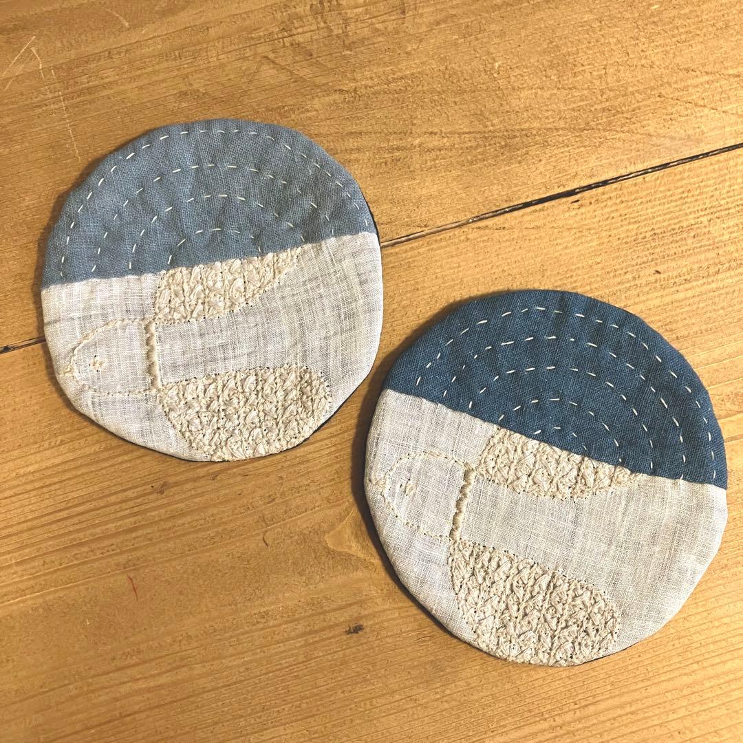 ミナペルホネン × 古布 藍染 刺し子 ⚮̈ コースター　plover カワ♡②