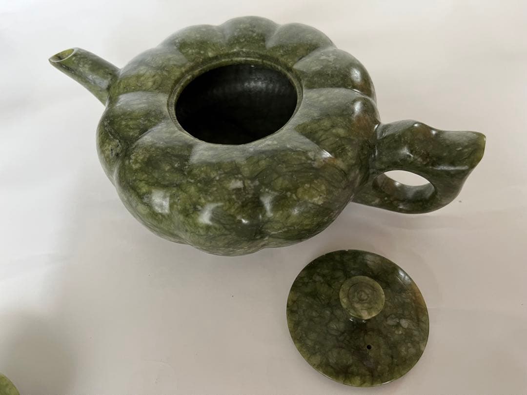 玉製（南方碧玉）茶道具　茶器揃 急須 茶碗 ５点　時代物