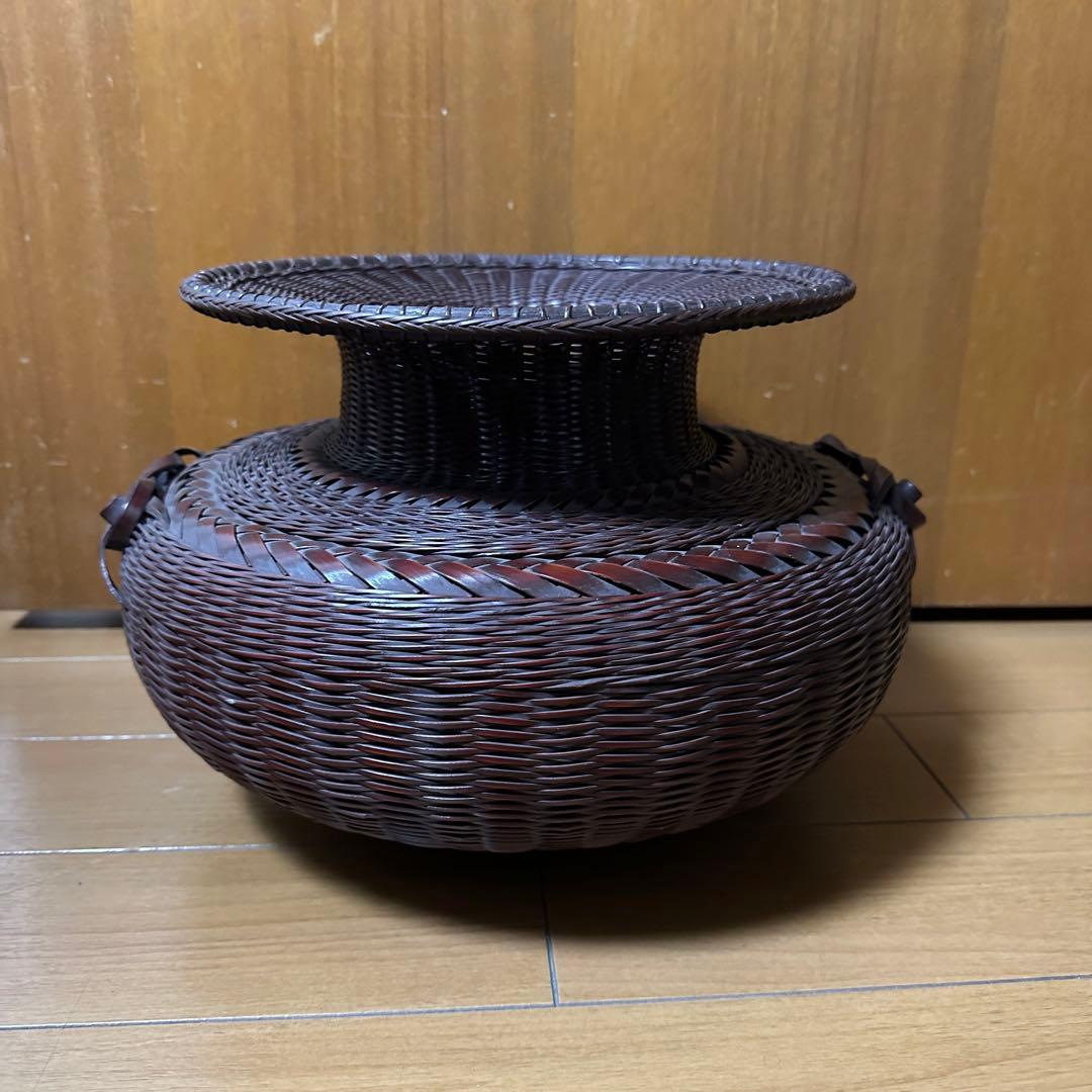 光峰作 ぼたん籠 生け花 花器 花入れ かご 牡丹籠 竹花籠 竹編み籠