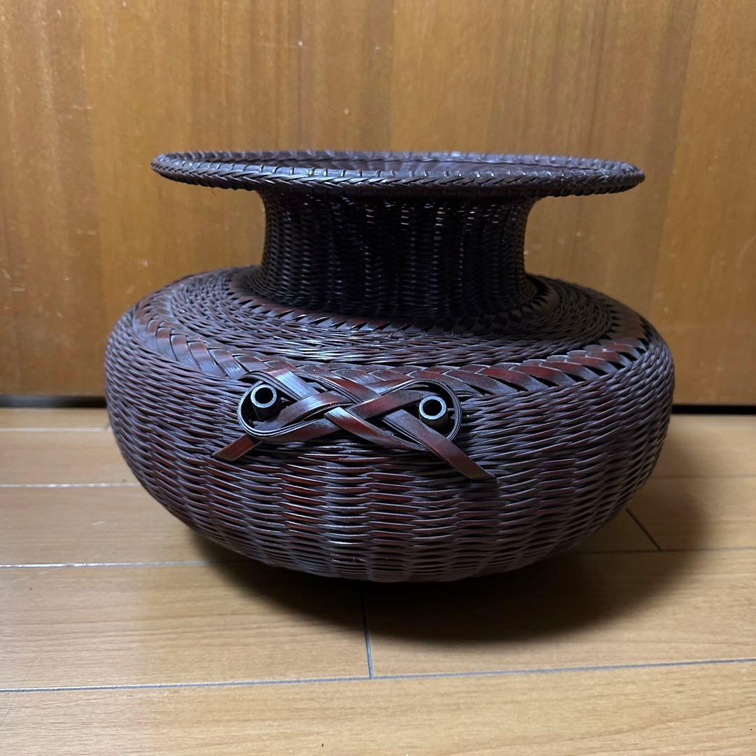 光峰作 ぼたん籠 生け花 花器 花入れ かご 牡丹籠 竹花籠 竹編み籠
