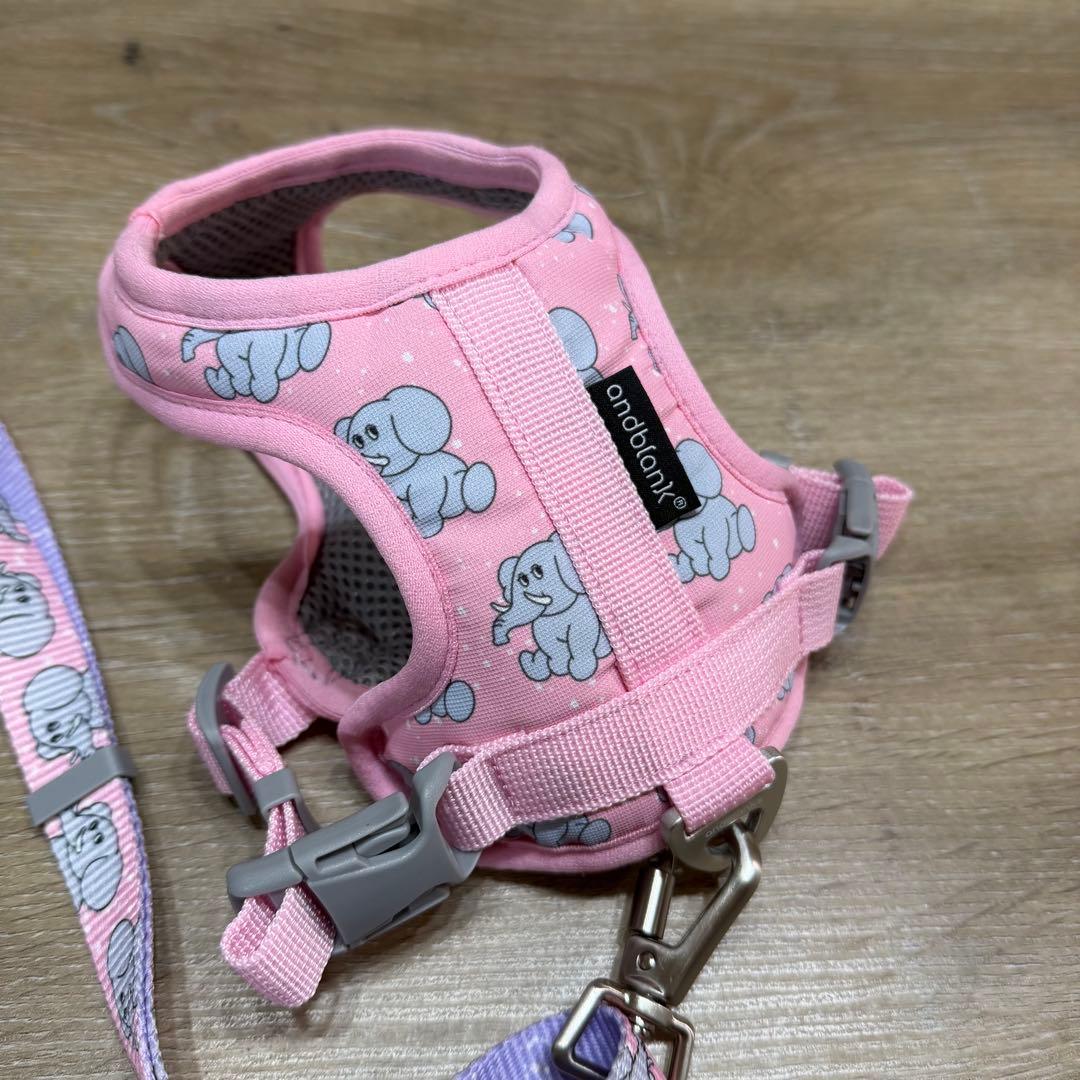 andblank 犬用ハーネス＆リードセット ピンク象柄 サイズ1 超美品小型犬