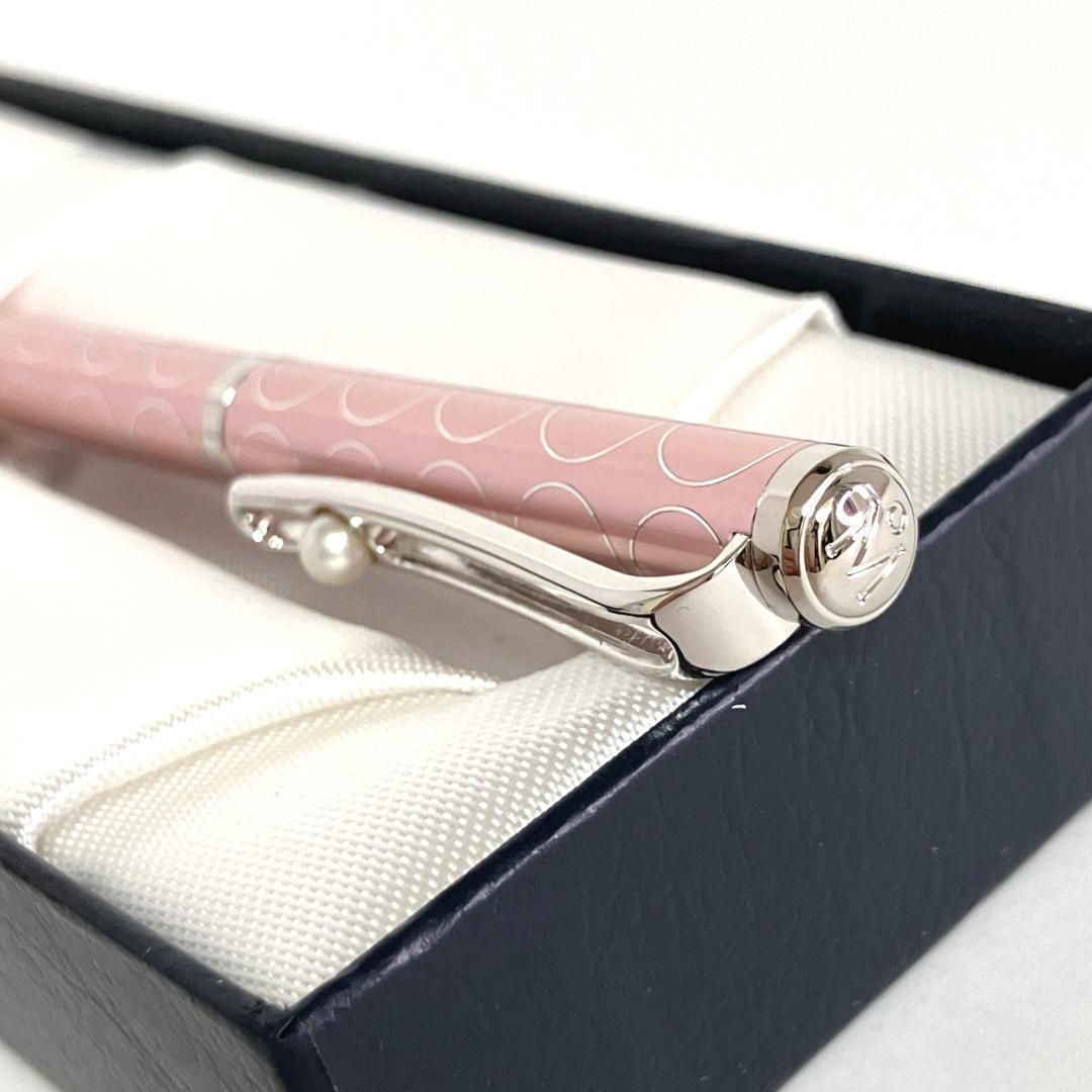 美品 ミキモト ボールペン パール付 ピンク 回転式 MIKIMOTO 専用箱付