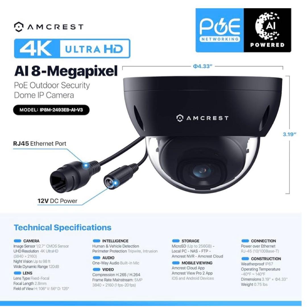 防犯カメラ Amcrest UltraHD 4K POE IP Camera