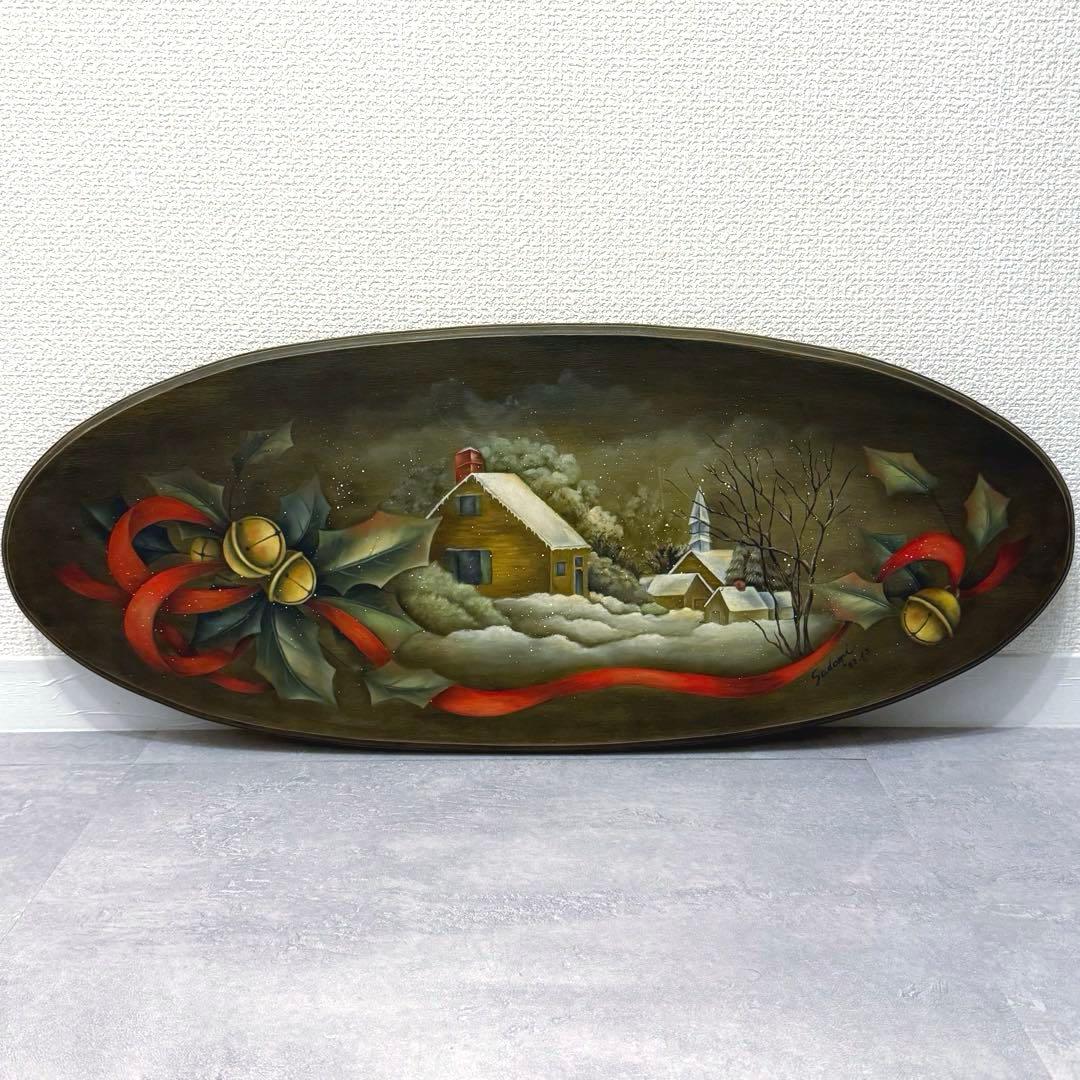 【大型❗️ハンドメイド】 壁掛け クリスマス トールペイント作品 木製 オイル