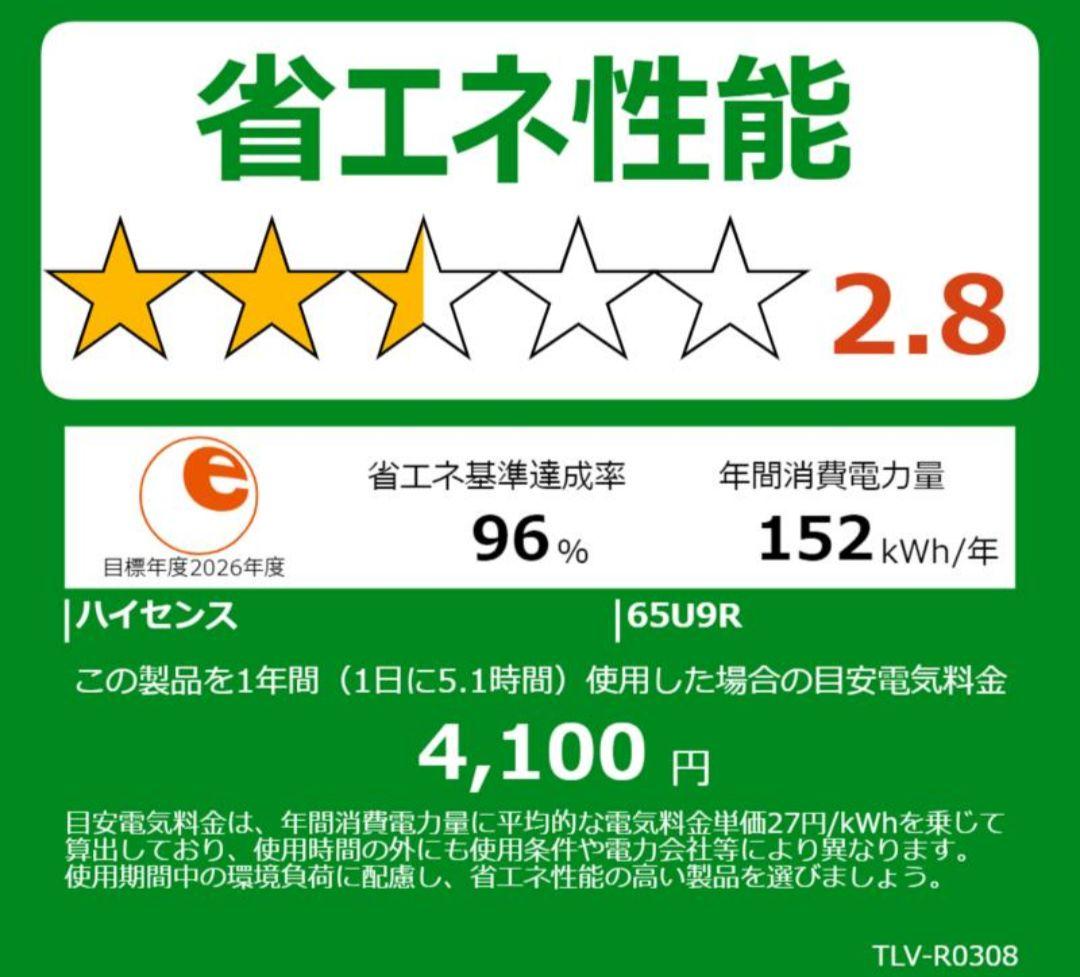【未開封新品✩】HISENSE 65U9R 4K液晶テレビ【梱包発送たのメル便】