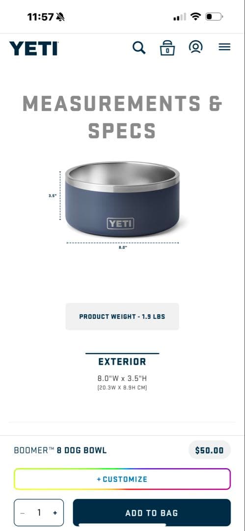 YETI イエティBoomer 8 Dog Bowl Big Wave Blue